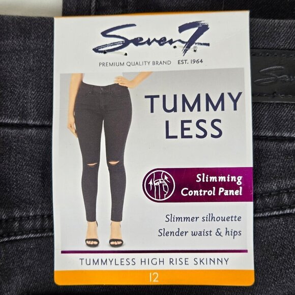 Seven7 Size 12 TummyLess High Rise Skinny Jeans Black Distressed Stretch NWT - Picture 13 of 16